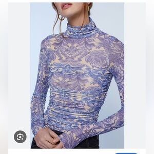 Free People Intimately Under it All ruched mesh  Bodysuit Bluebell  NWT